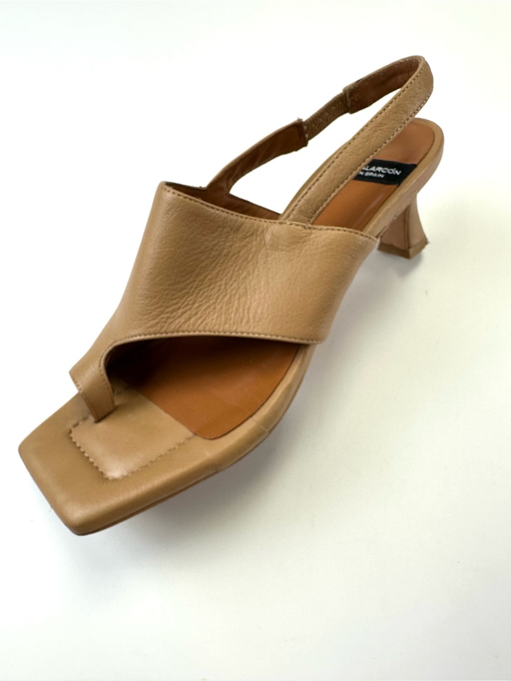 Ángel Alarcón Tan Leather Toe Loop Slingback Heels 39 Neutral Square toe